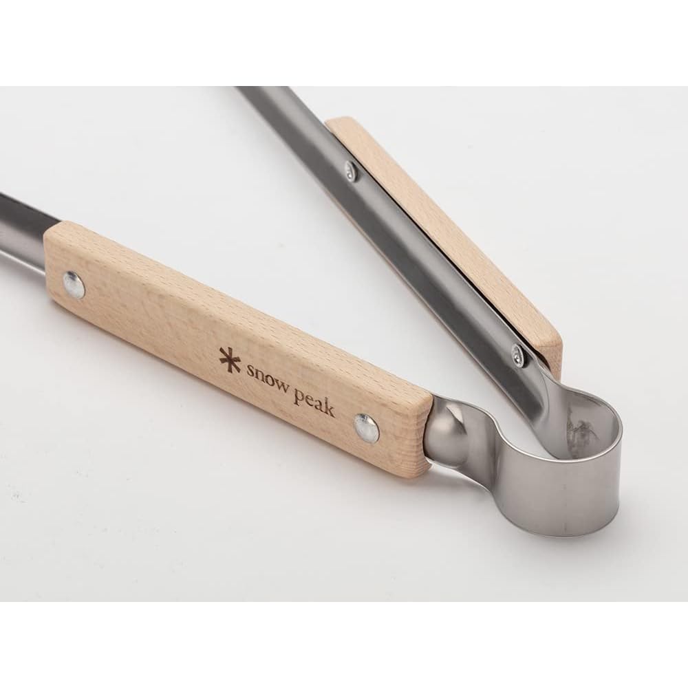 Snow Peak N-020 Fire Tongs Stainless Steel Grip Beech Wood Cooking Utensil