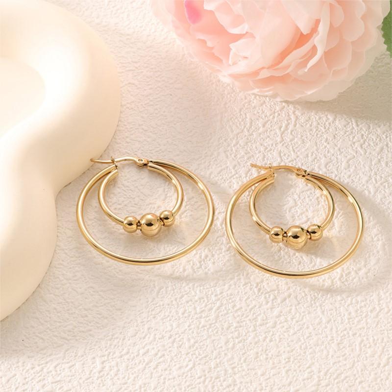 Edelstahl Übertriebener Runder Perlen Creolen Ohrring für Damen Herren Glattes Design Vintage Doppelringe Ohrring Persönlichkeits Schmuck
