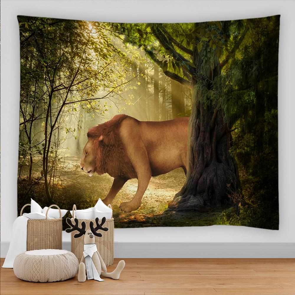 Wild Animal Lion Tapestry King of Forest Lion Pattern Tapestry Wall Hanging for Bedroom Living Room Kitchen Dorm Decoration