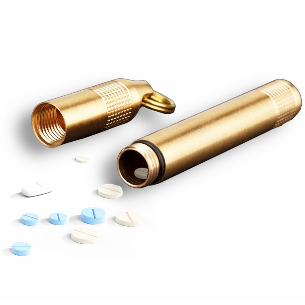 Durable Brass Pill Bottle Key Ring Portable Pill Box Pill Case Outdoor Use