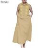 ZANZEA Women Sleeveless Print Vest Tops and Long Skirts Summer Two Piece Suit Sets
