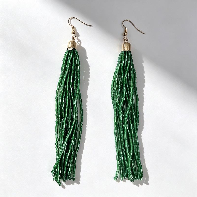 Colorful Tassel Rice Bead Earrings with Long Hooks: Enhance Your Facial Lines