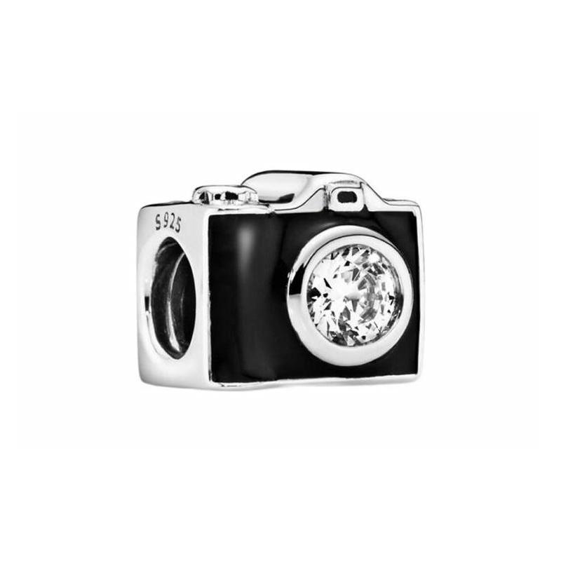 Pandora Nostalgic camera 925 silver charm jewelry DIY beaded couple temperament 791709CZ чёрный