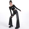 Autumn and winter new velvet slightly high-waisted jeans women's non-stick leg flared pants children