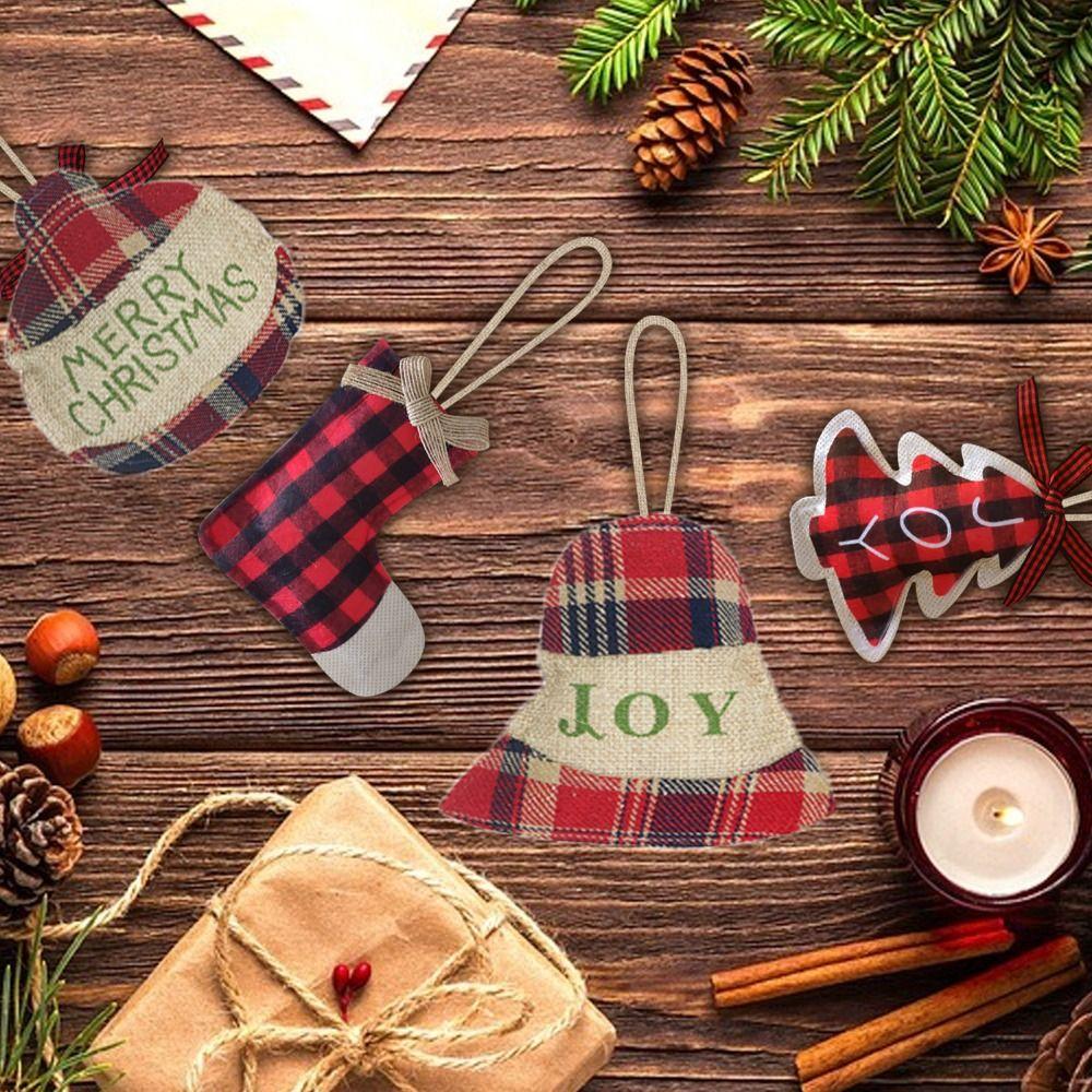 4pcs/set Portable Country Christmas Socks Pastoral Christmas Tree Hangers  New Year