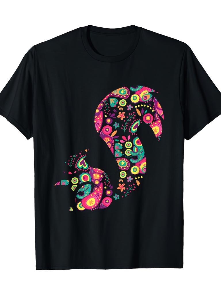 Unisex unisex T-Shirt Short Sleeve Top Colorful Patterned Squirrel Decorated with Diverse Floral And Geometric Elements Soft and Comfortable Machine W