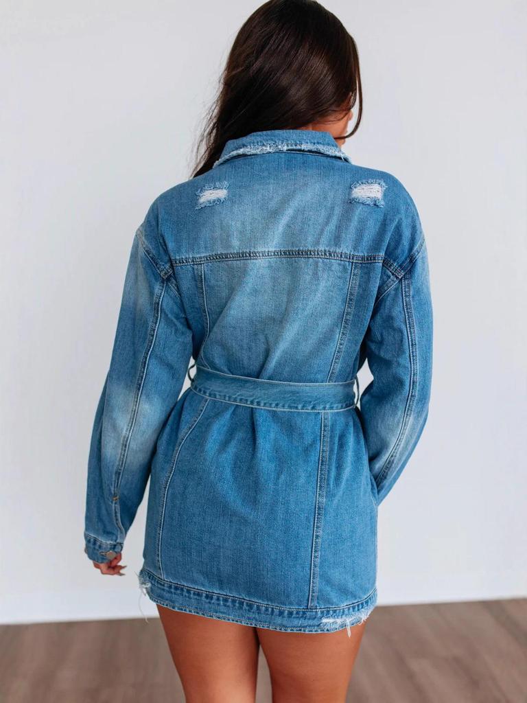 Women's Retro Street Style Loose Ripped Copper Denim Jacket - Spring Collection