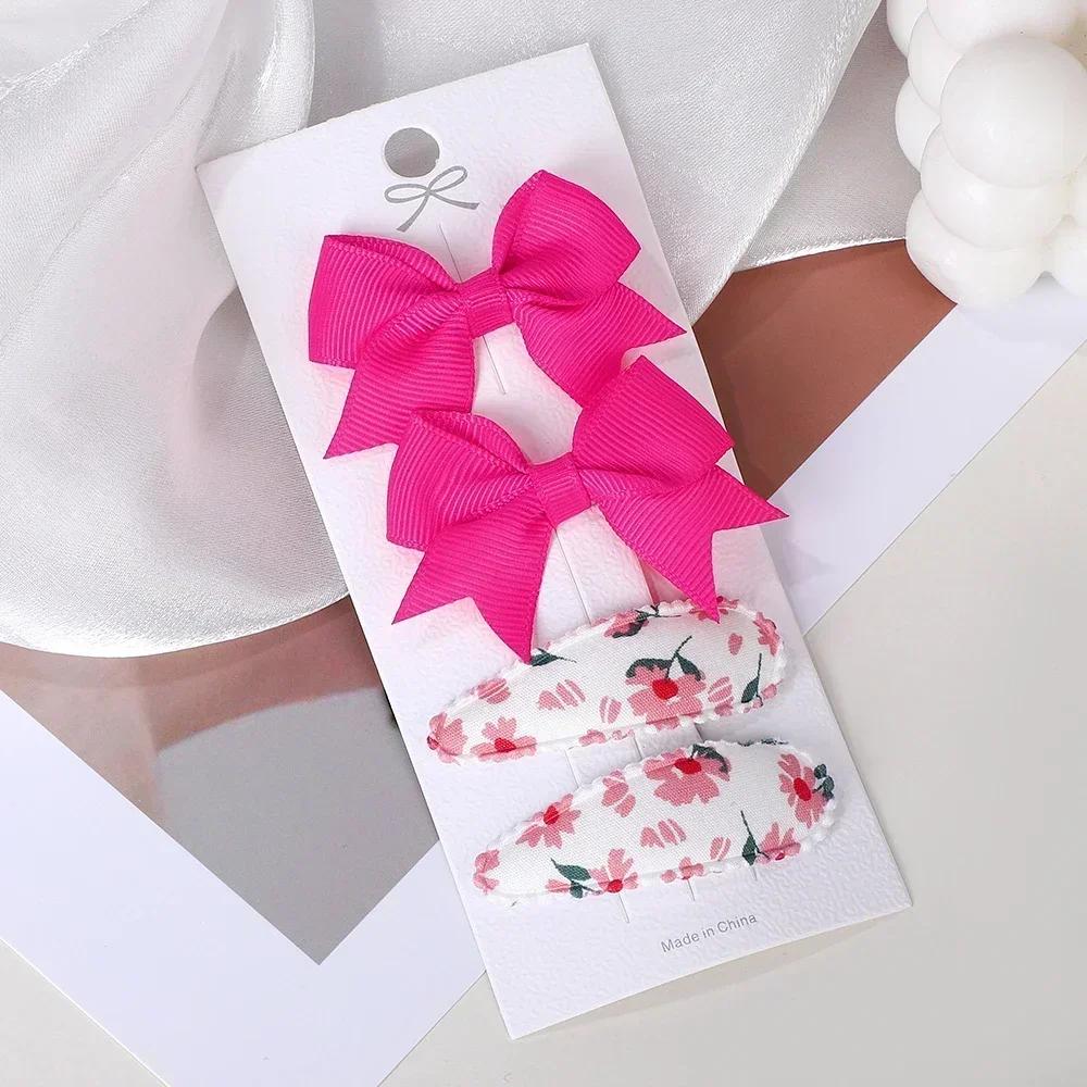 RAINBOW BOWS 4Pcs/Set Solid Bowknot BB Hair Clips Set for Girls New Handmade Hairpin Barrettes Headwear Kids Hair Accessories