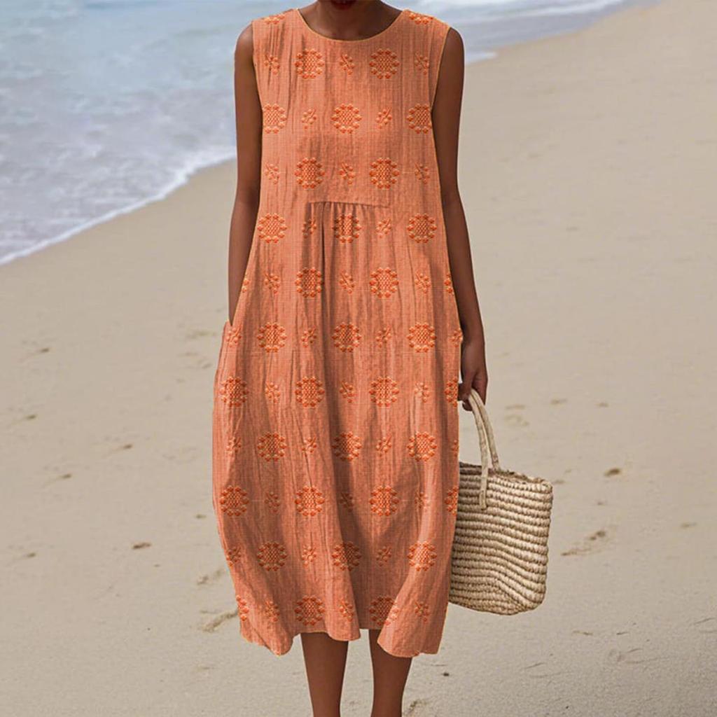 Summer European and American women's new sleeveless seaside vacation D printing dress
