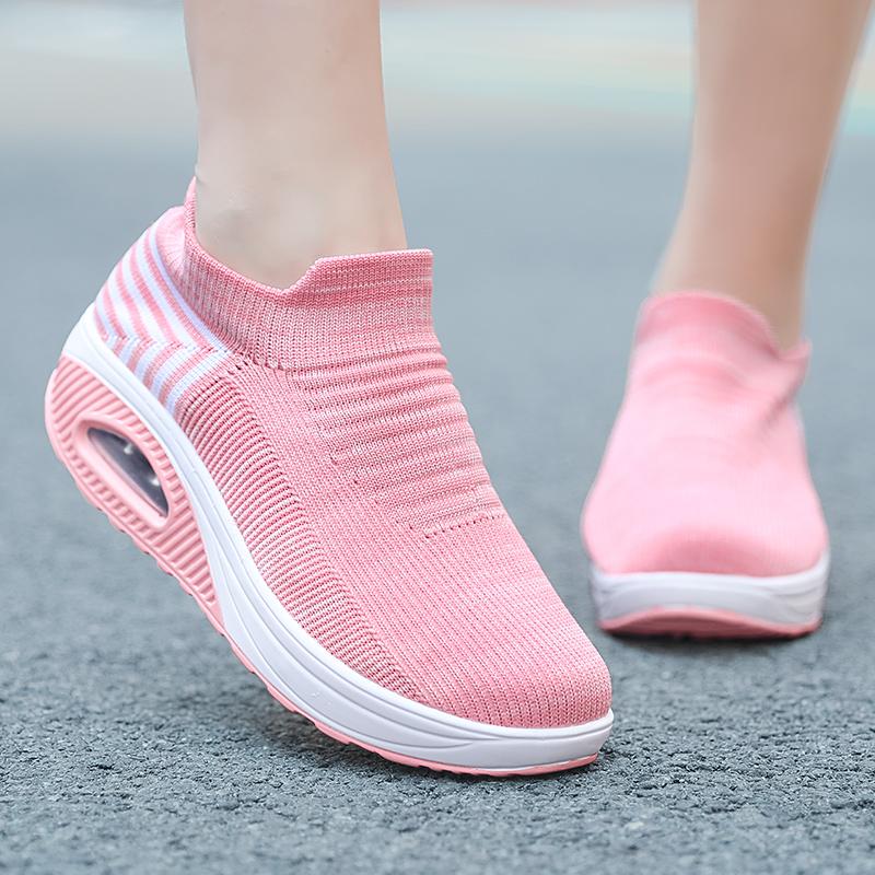 Women Walking Shoes Casual Mesh Shoes Fashion Platform Slip-On Sneaker Air Cushion Gym Modern Dance Shoes