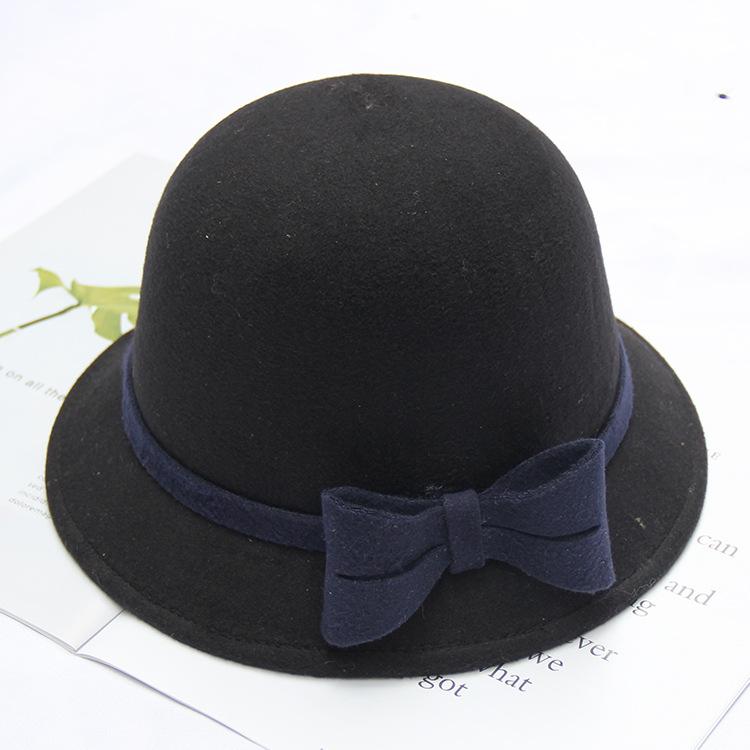 Autumn and Winter Women's Wool Hat Two-color Big Bow Basin Hat Elegant Temperament Felt Hat Top Hat