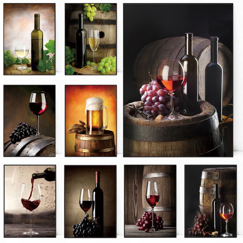 Red Wine Grape Beer Wall Art Canvas Painting Still Life Nordic Poster Print Wall Pictures Living Room Kitchen Bar Decor Cuadros