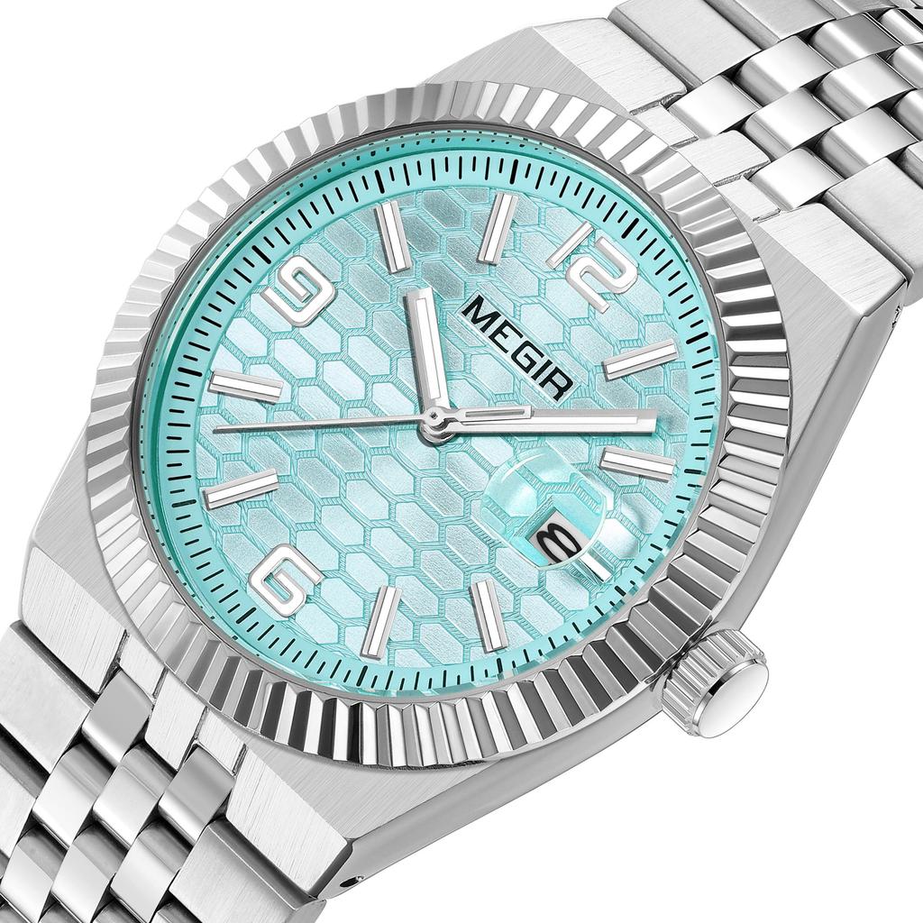 Megir Large Dial Business Leisure Watch Stainless Steel Waterproof Luminous Man Wristwatch Clock Auto Date Gift for Men Reloj Hombre 1101
