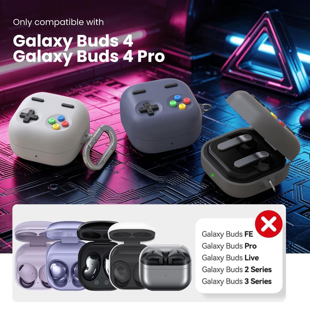 Retro Game Silicone Case for Galaxy Buds4 Buds4 Pro Shockproof Cover with Carabiner