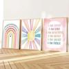 6Pcs Pink Boho Sun Rainbow Wall Art Colorful Heart Pattern Poster Prints Girl Power Canvas Pictures for Toddler Nursery Girl Kids Room