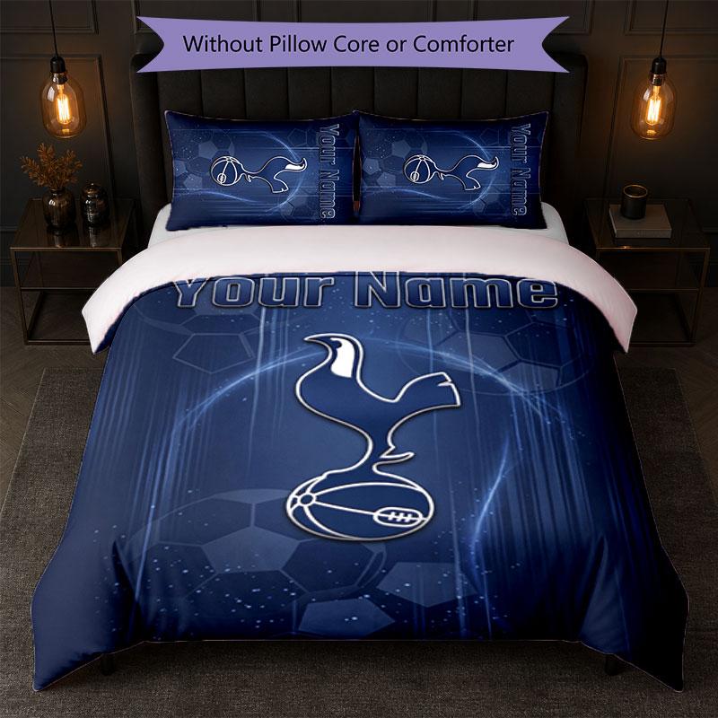 Tottenham Hotspur FC Benutzerdefinierter Name Text Bettwäsche-Set 1 Bettbezug + 2 Kissenbezüge Fußball-Logo Personalisierte Geschenkidee für besonderen Anlass Schlafzimmerdekoration