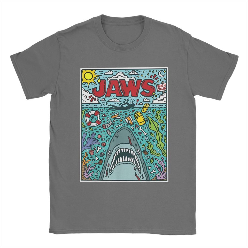 Jaws 50th Anniversary Poster Comic Cotton T Shirt For Men Summer Movie Graphic Aesthetic T Shirts O Neck Tees Big Size Tops