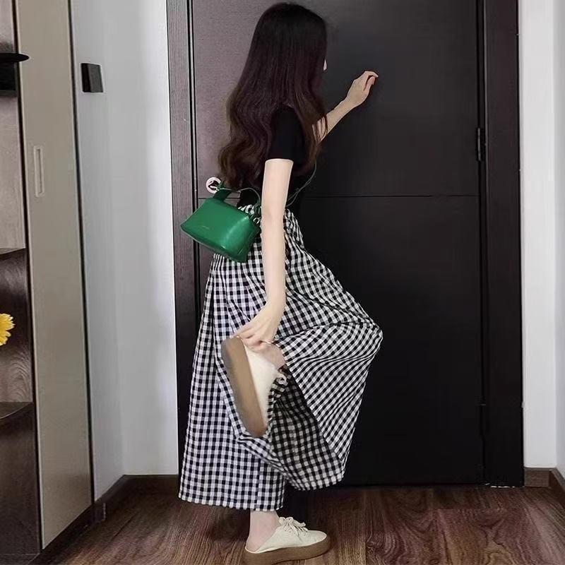 Last Piece: Cut Label Fake Two-Piece T-Shirt & Wide-Leg Skirt Pants Set