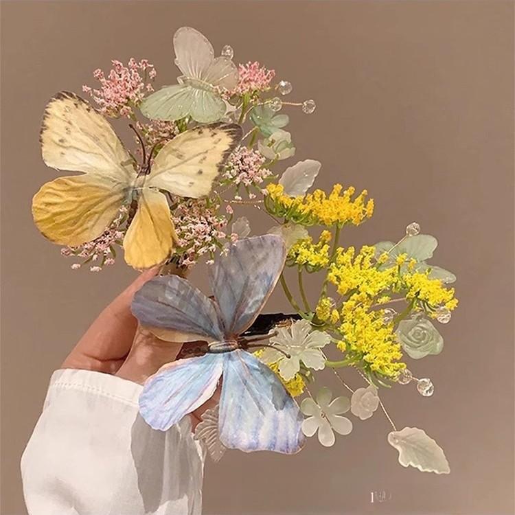 Spring Butterfly Hair Clip With Handcrafted Floral Design For Women