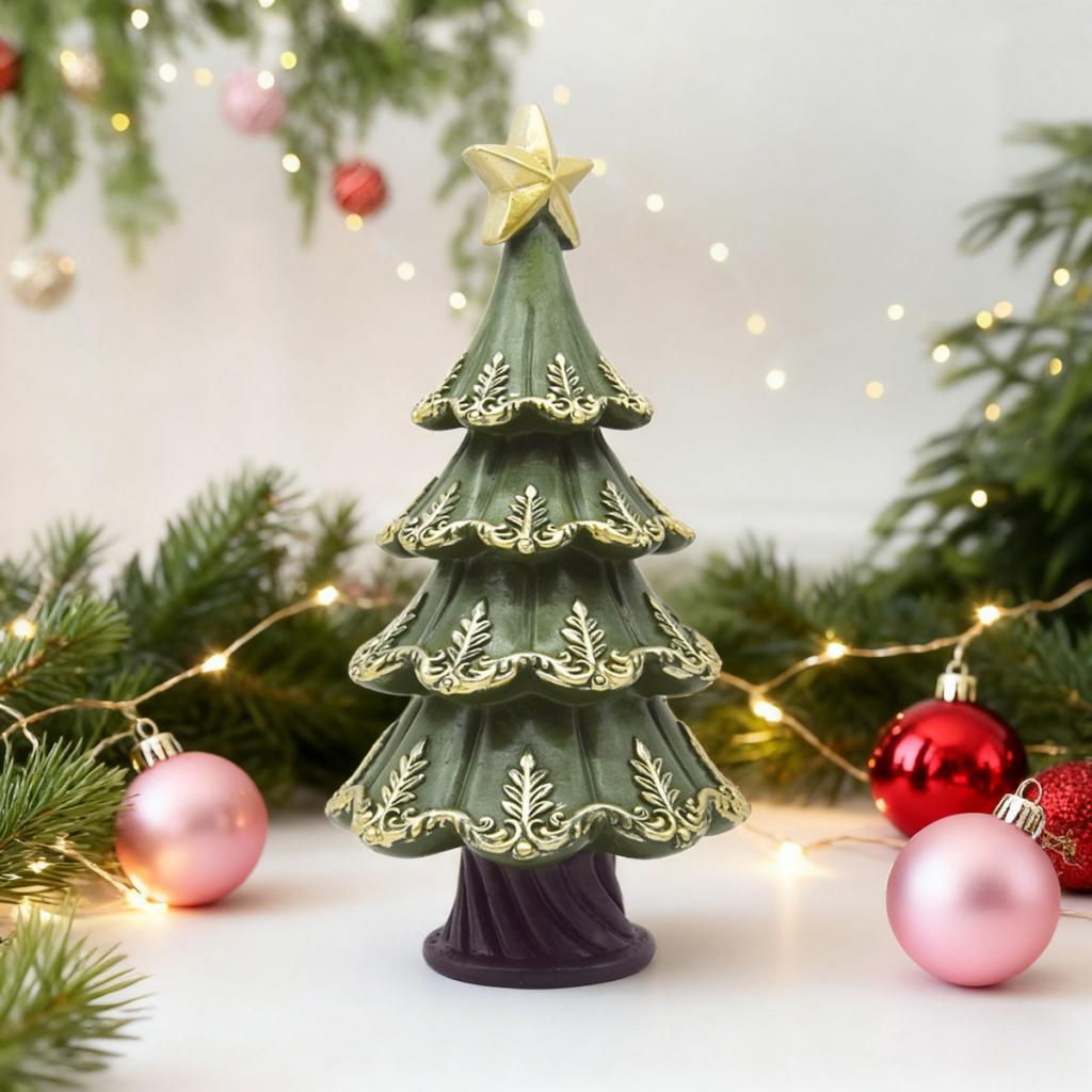 Christmas Tree Statue Small Decorations for Shelf Holiday Landscape