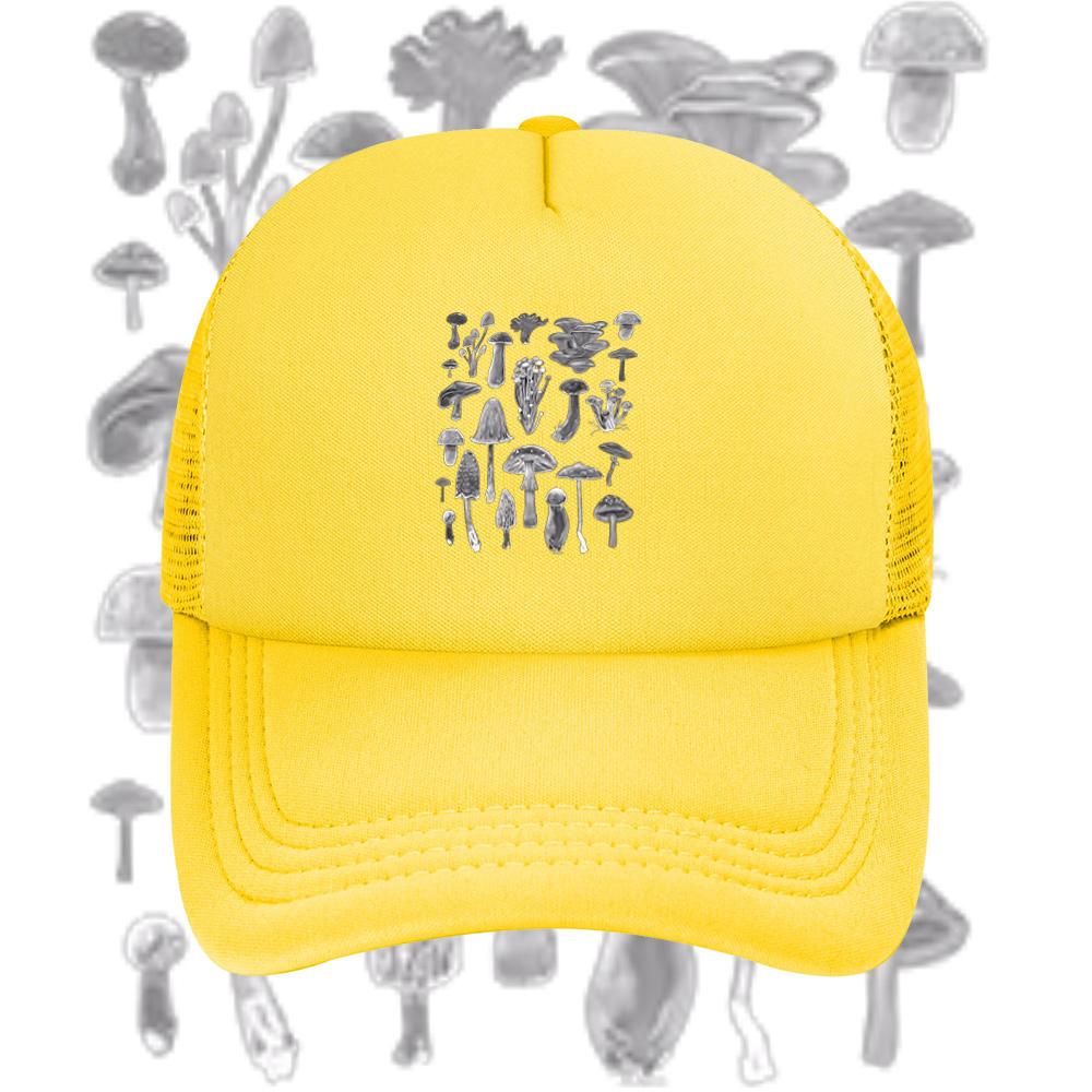 Mushrooms Illustration Black Background Fungus Art Baseball Cap Anime Graphic Hats Adult Unisex Women Sports Outdoor