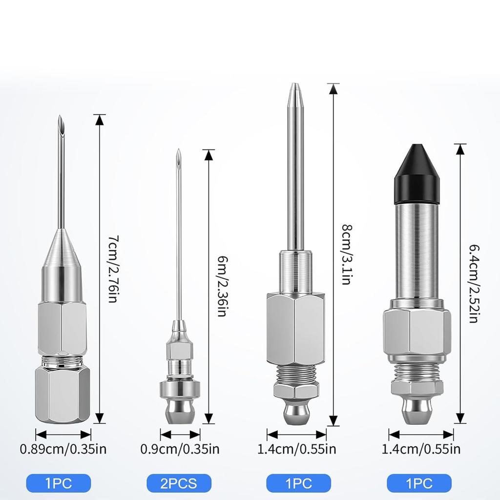 Heavy Duty Metal Grease Coupler And Needle Nozzle Set High Pressure Needle Grease Nozzle for Deep Recesses Lubrication
