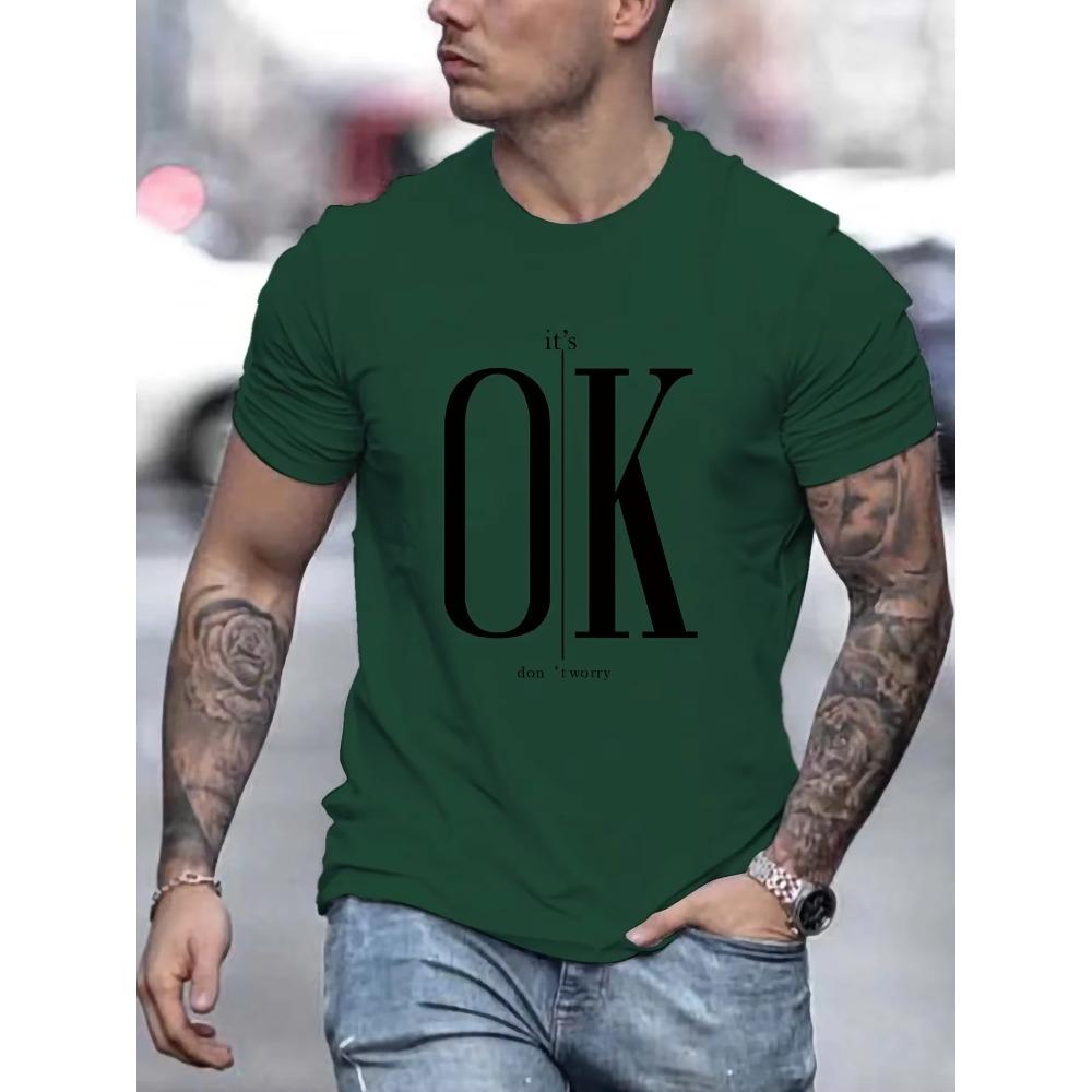 Men's 100  Summer Loose Fit   OK Printed T-shirt Tops Cool Design Street Short Sleeve Top Tee  Clothing