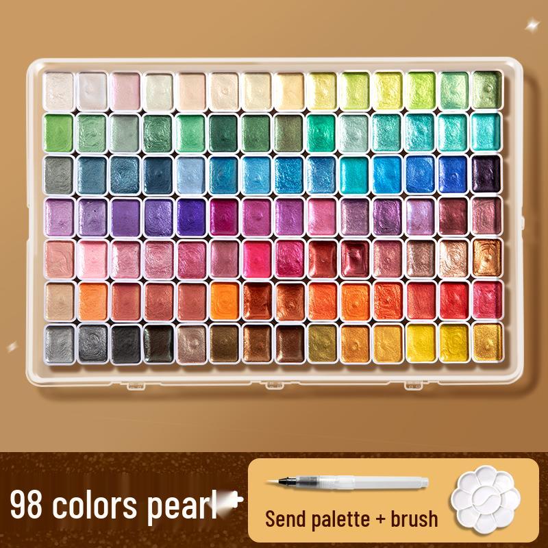 Set di Pittura ad Acquerello Perlescente Portatile - 180 Colori, Compatto Stile Dunhuang
