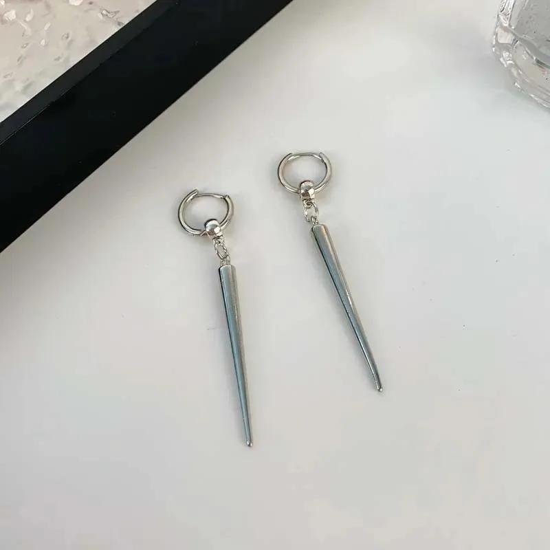 Punk Hip Hop Silver Color Rivet Drop Earrings for Women Men Gothic Metal Geometric Cone Pendant Earrings Y2K Party Jewelry Gifts