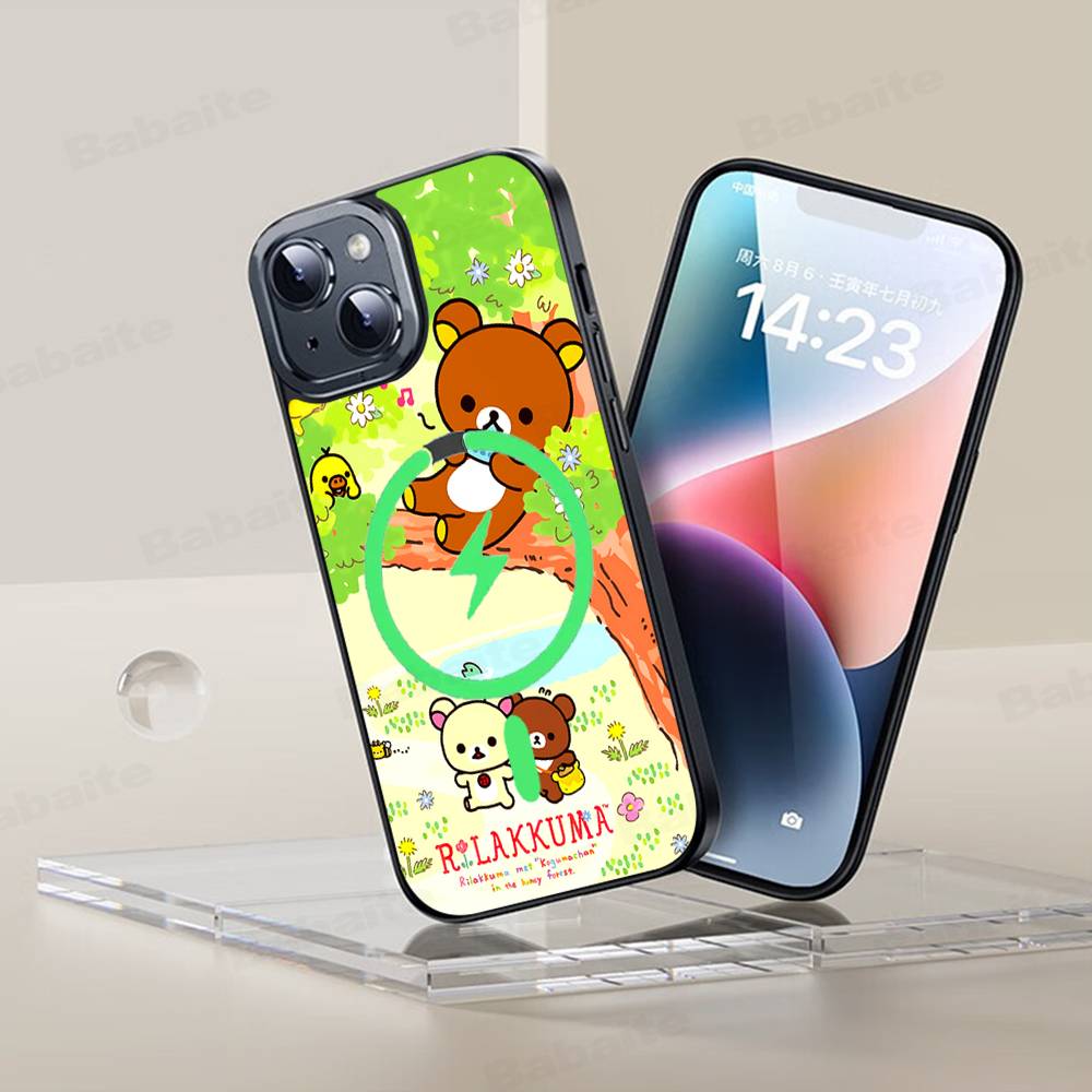 Cute Rilakkuma Bear Phone Case Magnetic Case For IPhone 16 14 13 12 11 15 Pro Max Plus For Magsafe Wireless Charge Cover