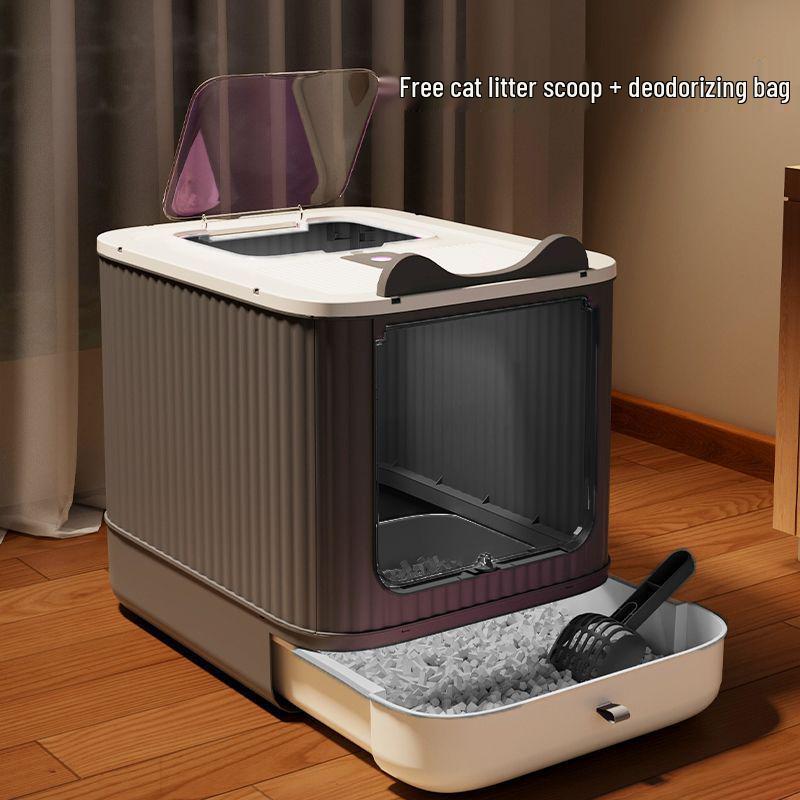 Super Large Anti-Leak Cat Litter Box with Sterilization, Top-Entry, Deodorizing, and Splash-Proof Features - Fully Enclosed.