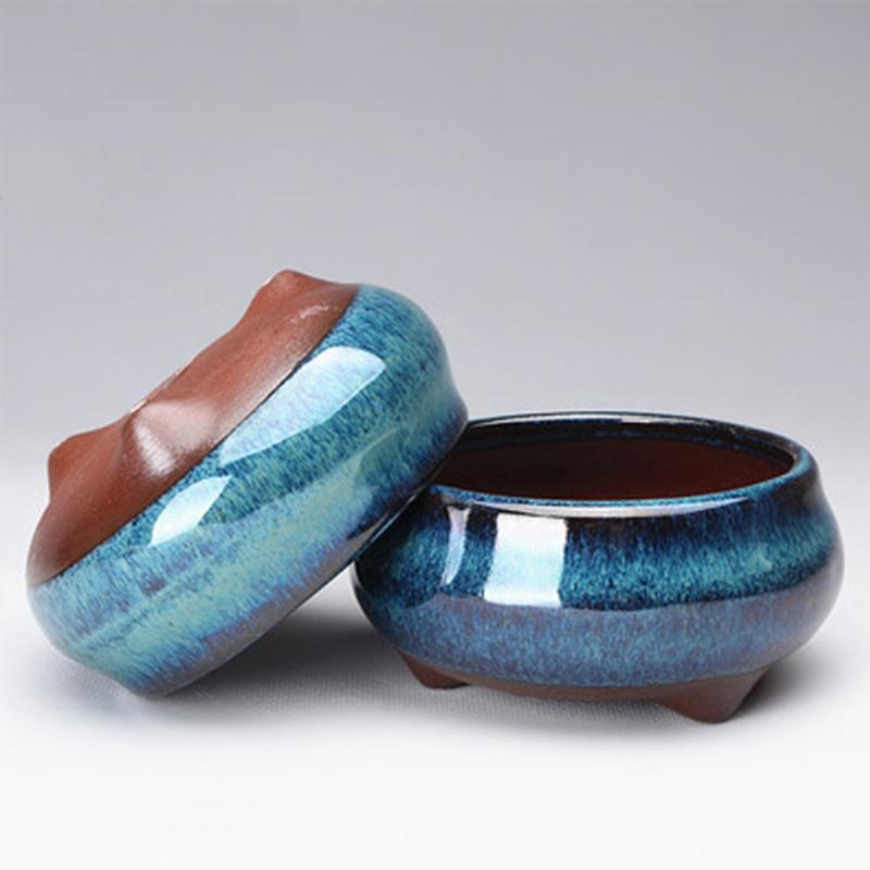 Round Succulent Flower Pot Round Glazed Thick Artistic for Offices Bedrooms Balconies