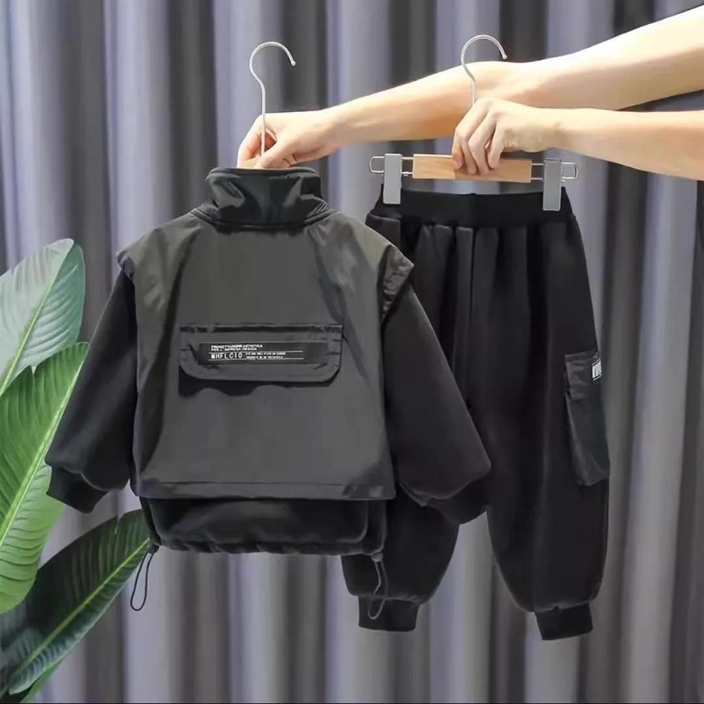 Boys Winter Padded Suit Handsome Sweatshirts +Pants 2Pcs/Sets Sports Sets Children Clothing