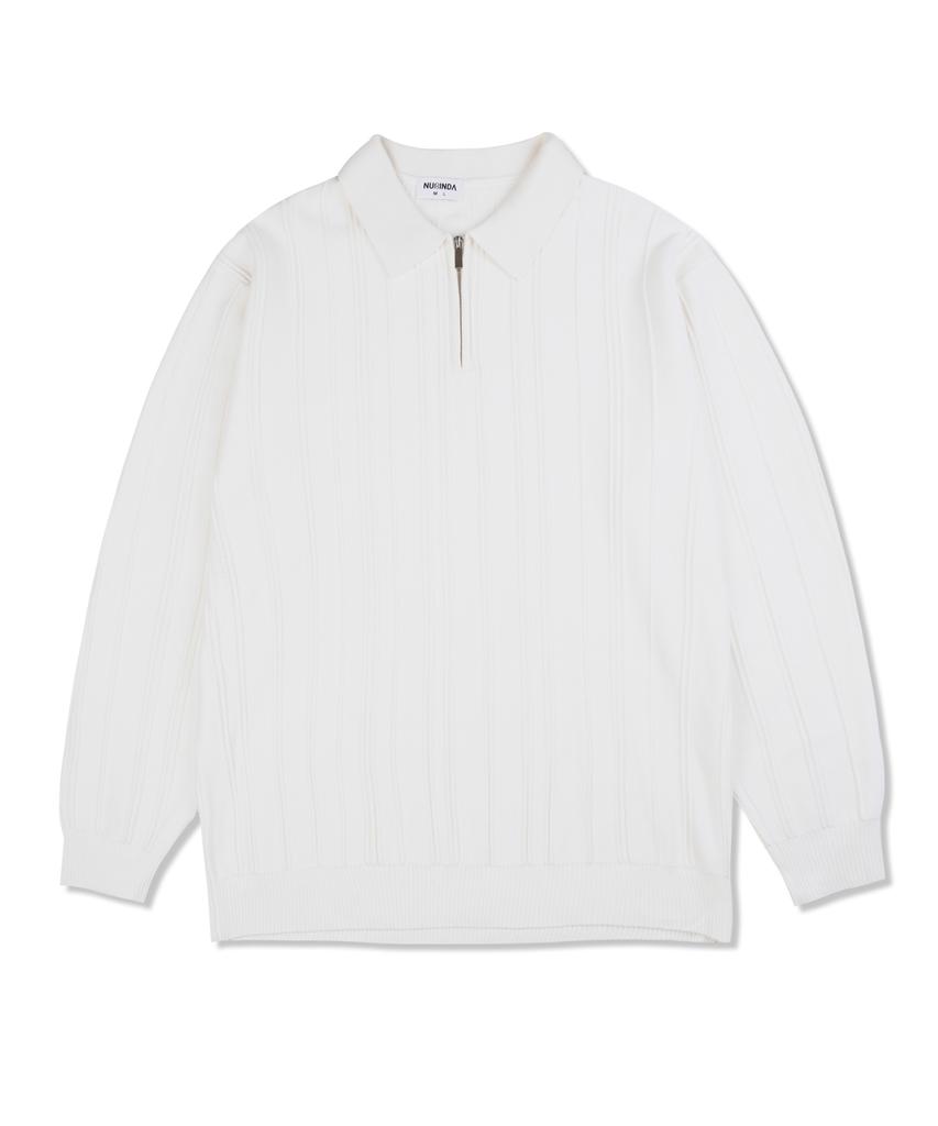 NUBINDA Washable Collared Half-Zip Knit [Ivory]
