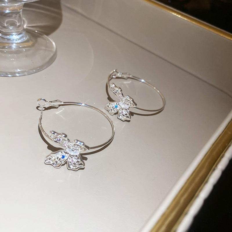 Silver needle zircon hollow flower butterfly earrings cold wind elegant temperament earrings light luxury high-end earrings