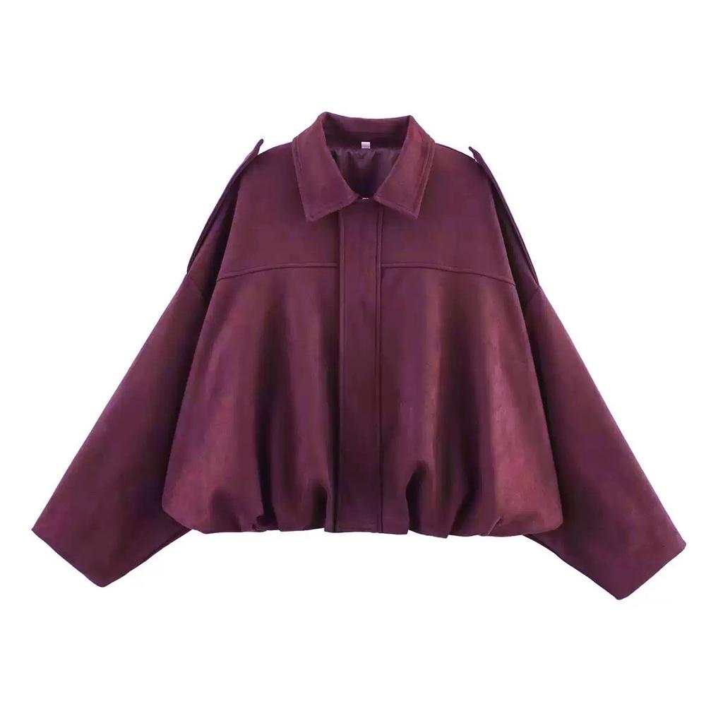 Spring Autumn Suede Feel Textured Collar Zip Button Pilots Coat For Women Fashionable And Comfortable Jacket Outerwear