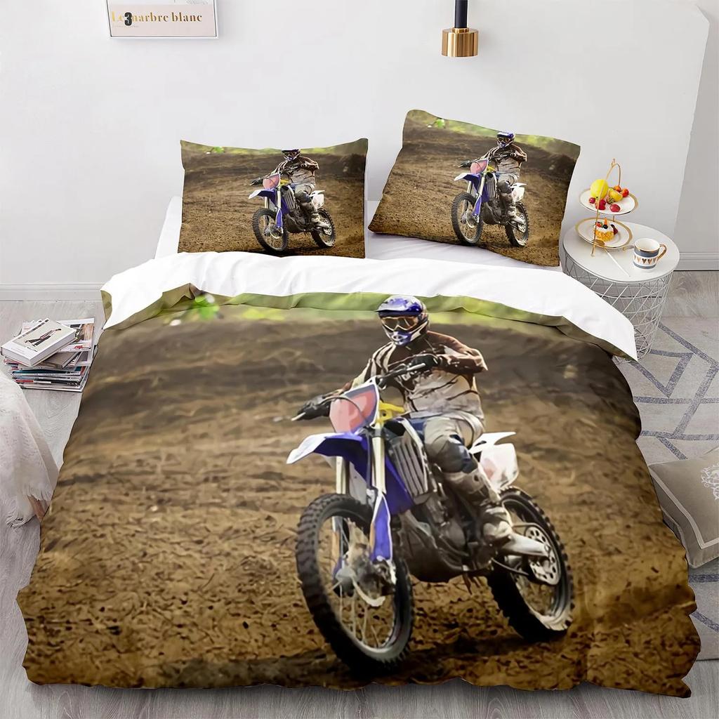 Motorcycle Rider Bed Duvet Cover Set Queen Calico Twin Size Comforter Cover Bedding Set King Soft Polyester For Boys Teens