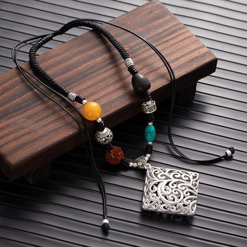 Retro Diamant Bodhi Verstellbare Glücksbringende Schlüsselbeinkette Damen Silber Bernstein Halskette Pulloverkette