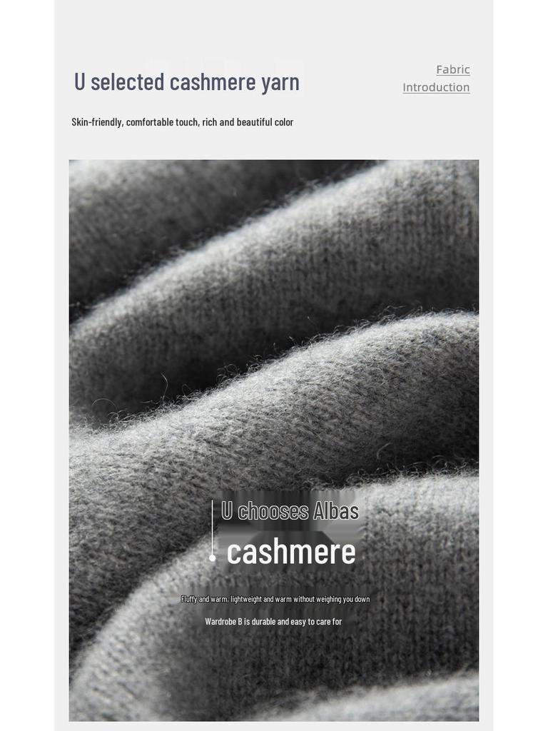 Hochwertiger Kaschmir-Strickpullover für Herren - Doppelfaden, Hoher Halbrollkragen für Herbst/Winter-Wärme