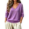 Women's V-Neck Pullover Knit Top, Loose Fit Color Casual Basic for Everyday Wear