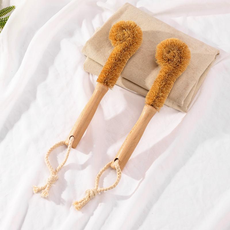 Eco-friendly Custom Logo Coconut Fiber Sisal Bottle Brush Long Handle Beech Wood Kitchen Scrub Brushes Natural Cleaning Brushes