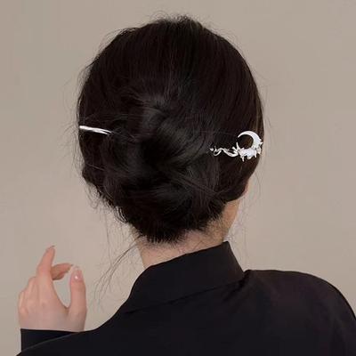 2025 New Black Crystal Moon Hair Stick For Women Vintage Chinese Style Chopstick Shaped Hairpin Headdress Hair Accessories