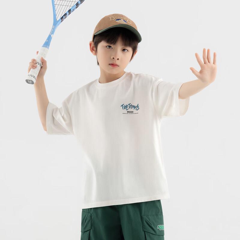 Duoduojia Boys' 2025 Summer Cooling Retro Letter T-Shirt