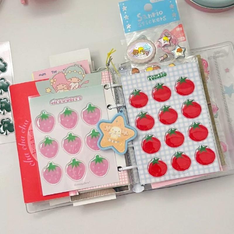 Kawaii Strawberry Tomato 3D Relief Sticker Scrapbook Journal Decoration DIY Epoxy Resin Jelly Stickers for Phone Cases Tablet