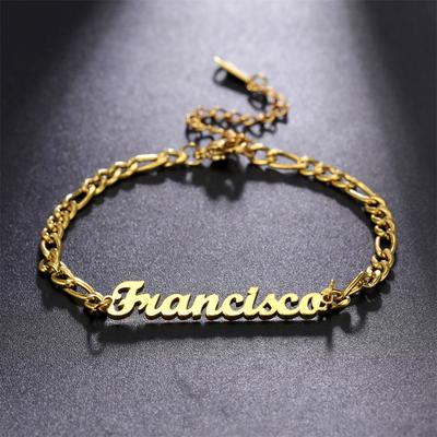 Lemegeton Custom Name Bracelet Women Girls Personalized Stainless Steel Figaro Chain Pendant Bracelets For Men with Names