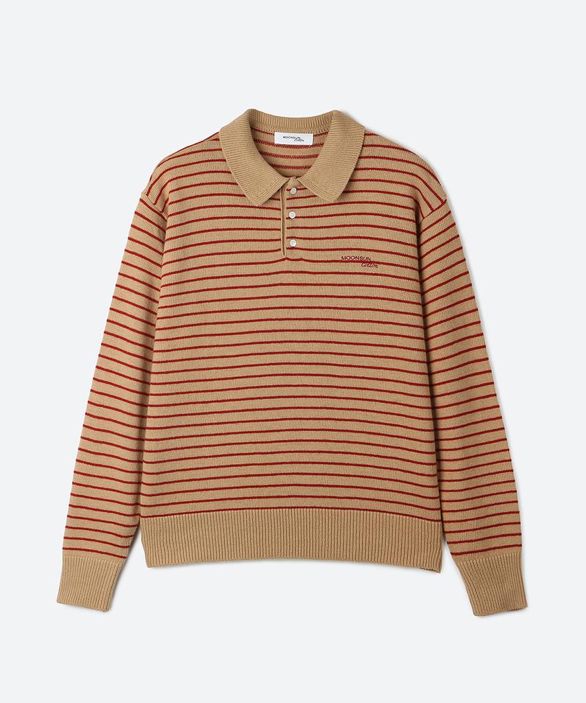 MOONSUN 02 M.C Unisex, Stripe Wool Collar Knit / Beige