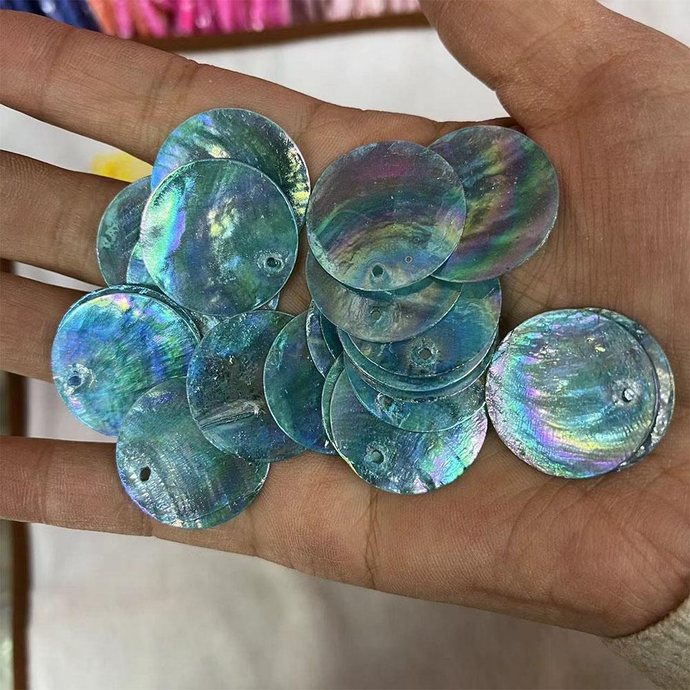 10pcs Round Disc Mirror Shell Beads Pendant Beige Mother of Pearl Charms for Handmade Earring DIY Craft Necklace Jewelry Making