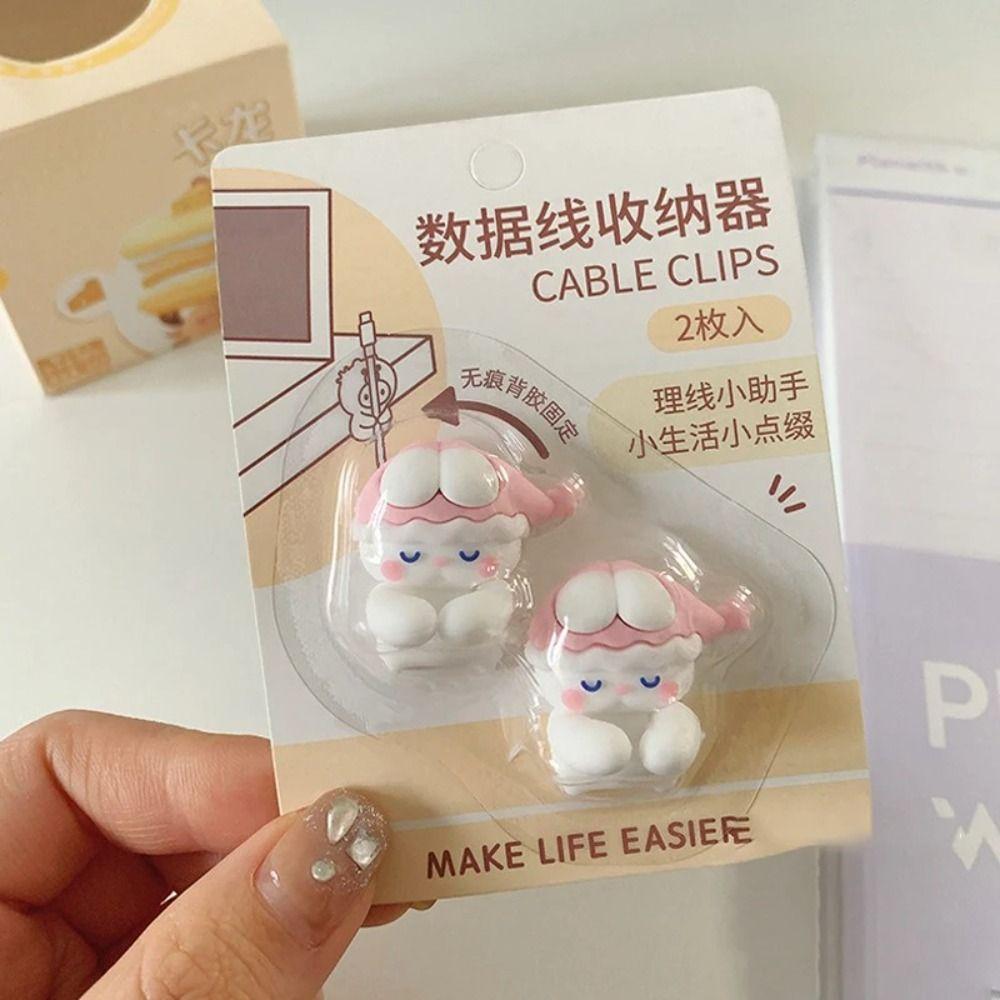 2Pcs Desk Organizer Cartoon Cable Holder PVC Cable Clamp Kawaii Cute Cartoon Clamp Clips
