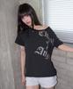 PRENDA Ribbon Tie Eyelet Striped Tee Black