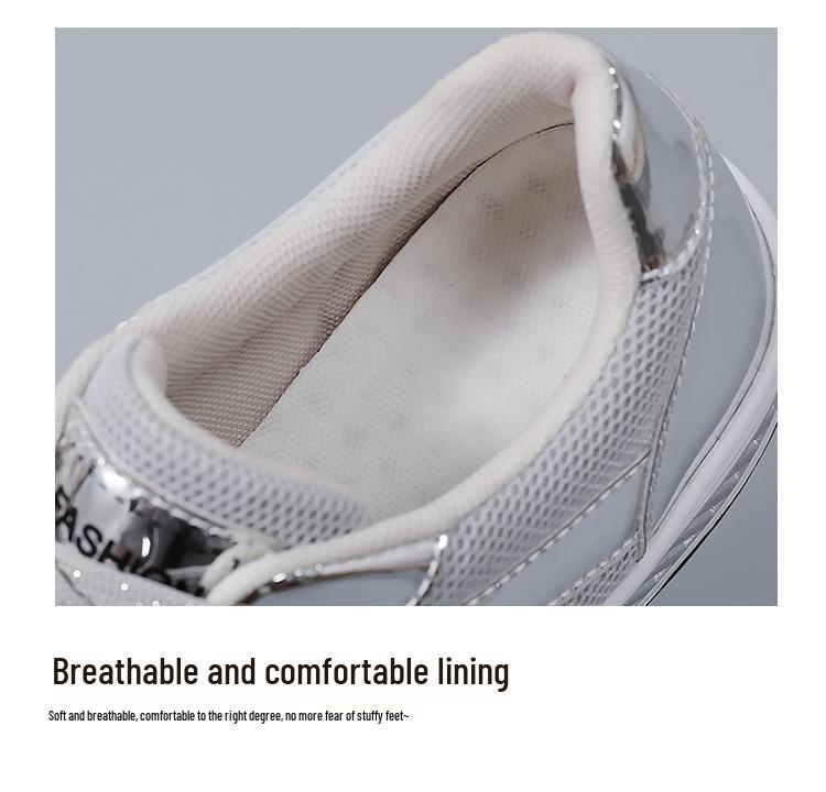 Women's Mesh Breathable Thick-Soled Dad Shoes, Height-Increasing Rocking Sneakers, Casual Sports Style, Available in Sizes 41-42.